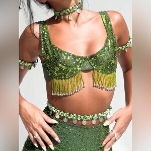Her Pony Green Eden Tassle Shimmy Bra